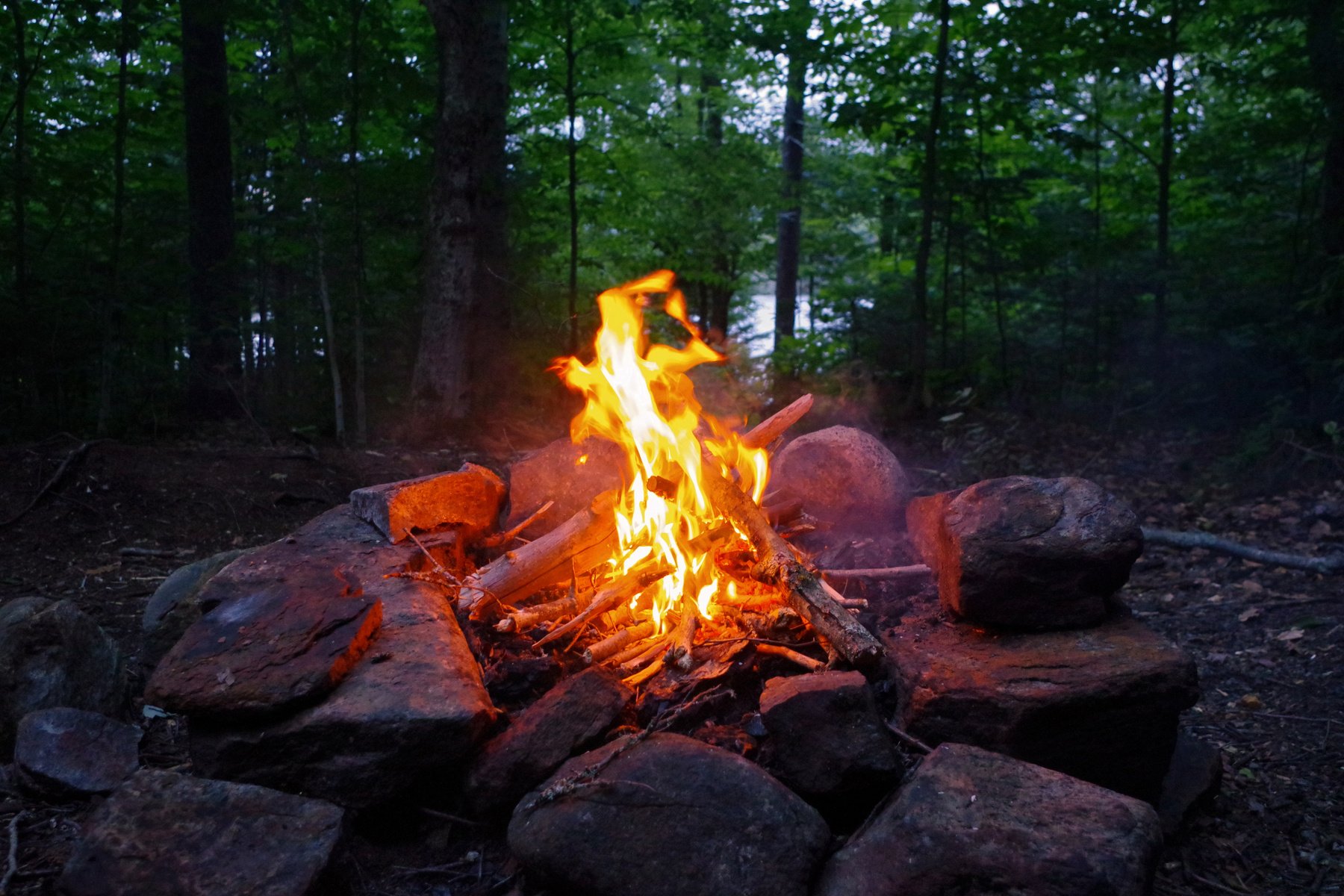 Campfire at camp in the Adirondack Mountains of Upstate New york.